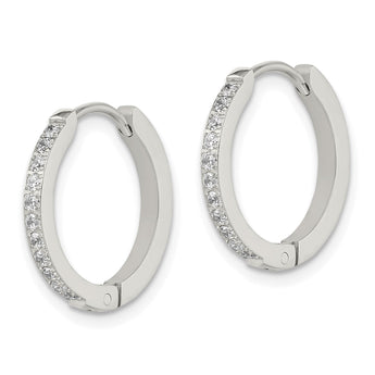 Chisel Stainless Steel Polished with Preciosa Crystal 2mm Hinged Hoop Earrings