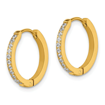Chisel Stainless Steel Polished Yellow IP-plated with Preciosa Crystal Hinged Hoop Earrings