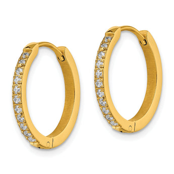 Chisel Stainless Steel Polished Yellow IP-plated with Preciosa Crystal Hinged Hoop Earrings