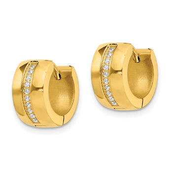 Chisel Stainless Steel Polished Yellow IP-plated with Preciosa Crystal Hinged Hoop Earrings