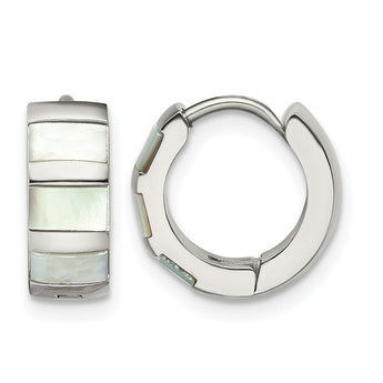 Stainless Steel Polished Pear Hinged Simulated Pearl Huggie Hoop Earrings - Birthstone Company