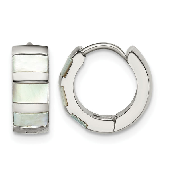 Stainless Steel Polished Pear Hinged Simulated Pearl Huggie Hoop Earrings - Birthstone Company