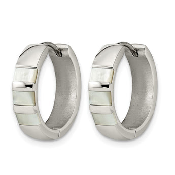 Stainless Steel Polished Pear Hinged Simulated Pearl Huggie Hoop Earrings - Birthstone Company