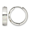 Stainless Steel Polished Pear Hinged Simulated Pearl Huggie Hoop Earrings - Birthstone Company