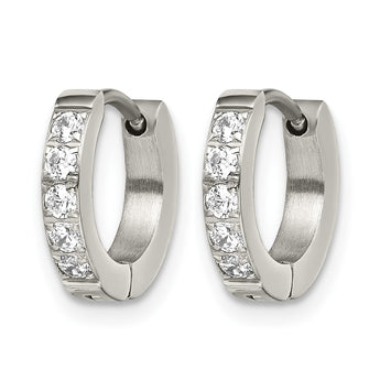 Stainless Steel Polished with CZ 2.5mm Hinged Hoop Earrings - Birthstone Company