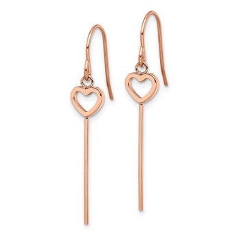 Stainless Steel Polished Rose IP Heart/Bar Dangle Shepherd Hook Earrings