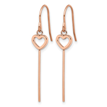 Stainless Steel Polished Rose IP Heart/Bar Dangle Shepherd Hook Earrings - Birthstone Company