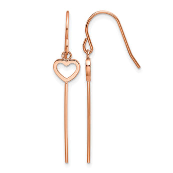 Stainless Steel Polished Rose IP Heart/Bar Dangle Shepherd Hook Earrings - Birthstone Company