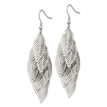 Stainless Steel Polished Leaves Dangle Shepherd Hook Earrings