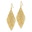 Stainless Steel Polished and Textured Yellow IP Leaves Dangle Earrings
