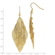 Stainless Steel Polished and Textured Yellow IP Leaves Dangle Earrings