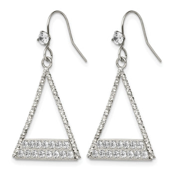 Stainless Steel Polished with CZ Shepherd Hook Dangle Earrings - Birthstone Company
