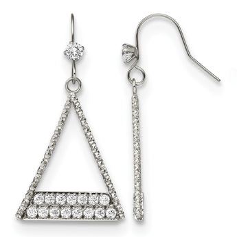 Stainless Steel Polished with CZ Shepherd Hook Dangle Earrings - Birthstone Company