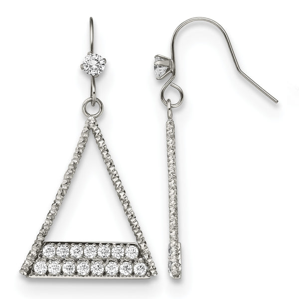 Stainless Steel Polished with CZ Shepherd Hook Dangle Earrings - Birthstone Company