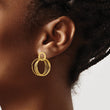 Stainless Steel Polished & Textured Yellow IP Circles Post Dangle Earrings