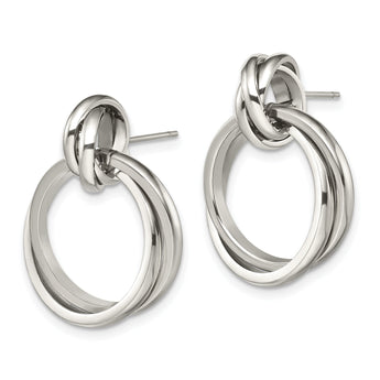 Stainless Steel Polished Intertwined Circles Post Dangle Earrings