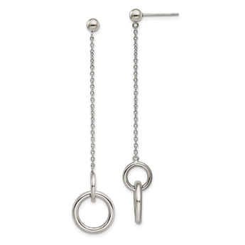 Stainless Steel Polished Circles Post Dangle Earrings