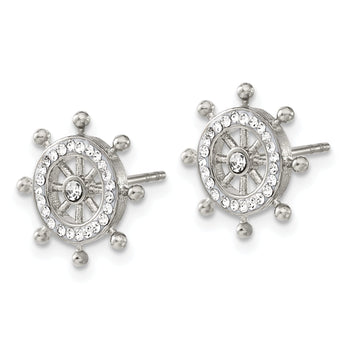 Chisel Stainless Steel Polished Preciosa Crystal Ship Wheel Post Earrings