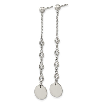 Chisel Stainless Steel Polished with CZ Post Dangle Earrings