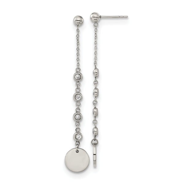 Chisel Stainless Steel Polished with CZ Post Dangle Earrings