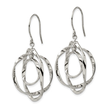 Chisel Stainless Steel Polished Wavy Circles Dangle Shepherd Hook Earrings