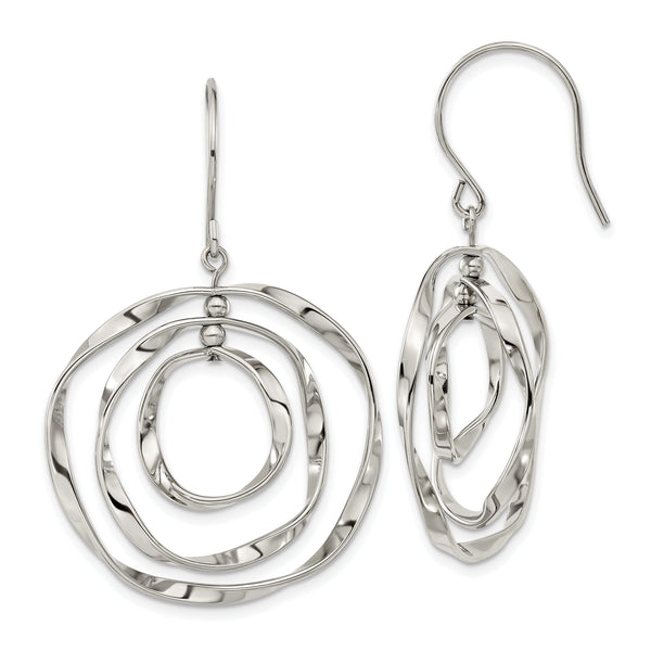 Chisel Stainless Steel Polished Wavy Circles Dangle Shepherd Hook Earrings