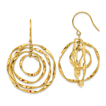 Chisel Stainless Steel Polished Yellow IP-plated with Red Preciosa Crystal Wavy Dangle Shepherd Hook Earrings