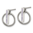 Chisel Stainless Steel Polished with Purple Preciosa Crystal Post Dangle Earrings