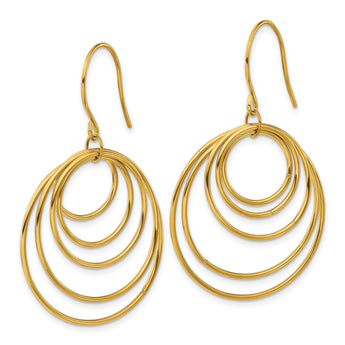Chisel Stainless Steel Polished Yellow IP-plated Multi-Circle Dangle Shepherd Hook Earrings