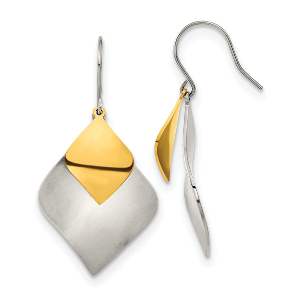 Chisel Stainless Steel Brushed and Polished Yellow IP-plated Dangle Shepherd Hook Earrings