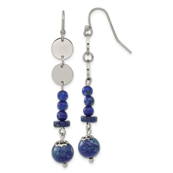 Chisel Stainless Steel Polished with Lapis Beads Dangle Shepherd Hook Earrings