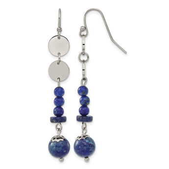 Chisel Stainless Steel Polished with Lapis Beads Dangle Shepherd Hook Earrings - Birthstone Company