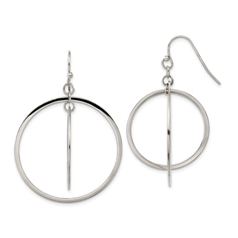 Chisel Stainless Steel Polished Double Circle Dangle Shepherd Hook Earrings
