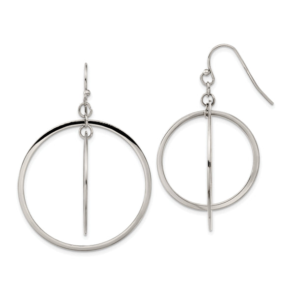 Chisel Stainless Steel Polished Double Circle Dangle Shepherd Hook Earrings