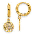 Chisel Stainless Steel Polished Yellow IP-plated Tree Dangle Hoop Earring