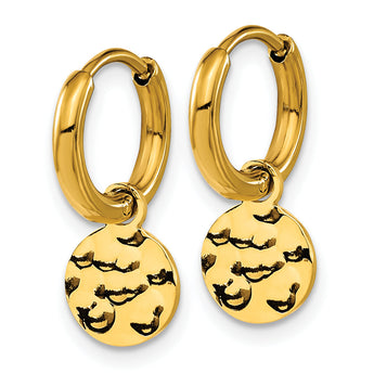 Chisel Stainless Steel Polished Hammered Yellow IP-plated Circle Dangle Hoop Earrings