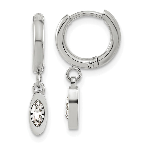 Chisel Stainless Steel Polished with Crystal from Swarovski Dangle Hoop Earrings