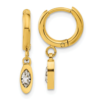 Chisel Stainless Steel Polished Yellow IP-plated with Crystal from Swarovski Dangle Hoop Earrings