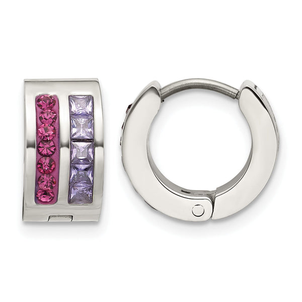 Chisel Crystal & Tanzanite Hoop Earrings in Stainless Steel, 12mm