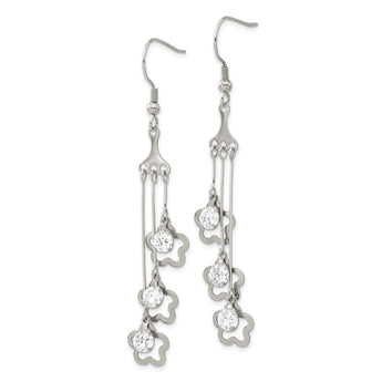 Stainless Steel Clovers w/ CZ Stones Dangle Earrings - Birthstone Company