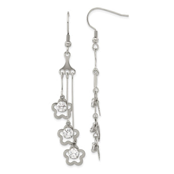 Stainless Steel Clovers w/ CZ Stones Dangle Earrings - Birthstone Company