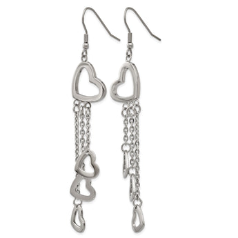 Stainless Steel Polished Hearts Dangle Earrings - Birthstone Company