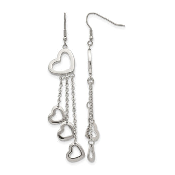 Stainless Steel Polished Hearts Dangle Earrings - Birthstone Company