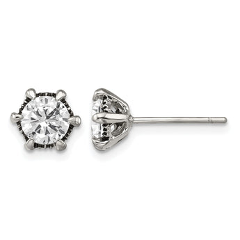 Stainless Steel Antiqued CZ Post Earrings - Birthstone Company