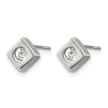 Stainless Steel CZ Brushed Diamond Shaped Post Earrings - Birthstone Company