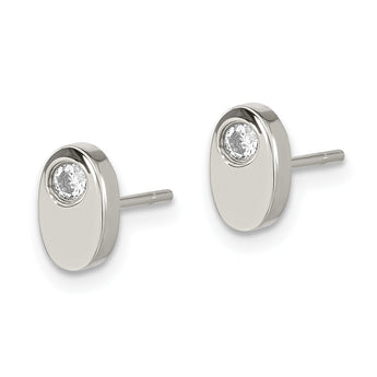Stainless Steel CZ Polished Oval Post Earrings - Birthstone Company