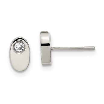 Stainless Steel CZ Polished Oval Post Earrings - Birthstone Company