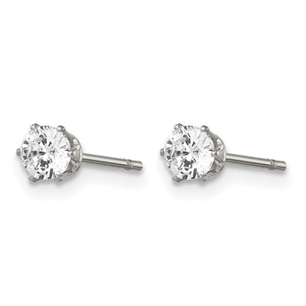 Stainless Steel Polished 4mm Round CZ Stud Post Earrings - Birthstone Company