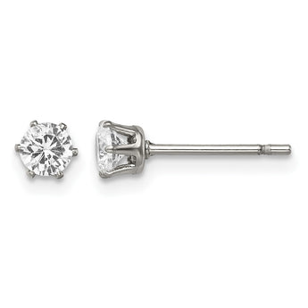 Stainless Steel Polished 4mm Round CZ Stud Post Earrings - Birthstone Company