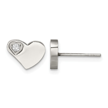 Stainless Steel CZ Polished Heart Post Earrings - Birthstone Company